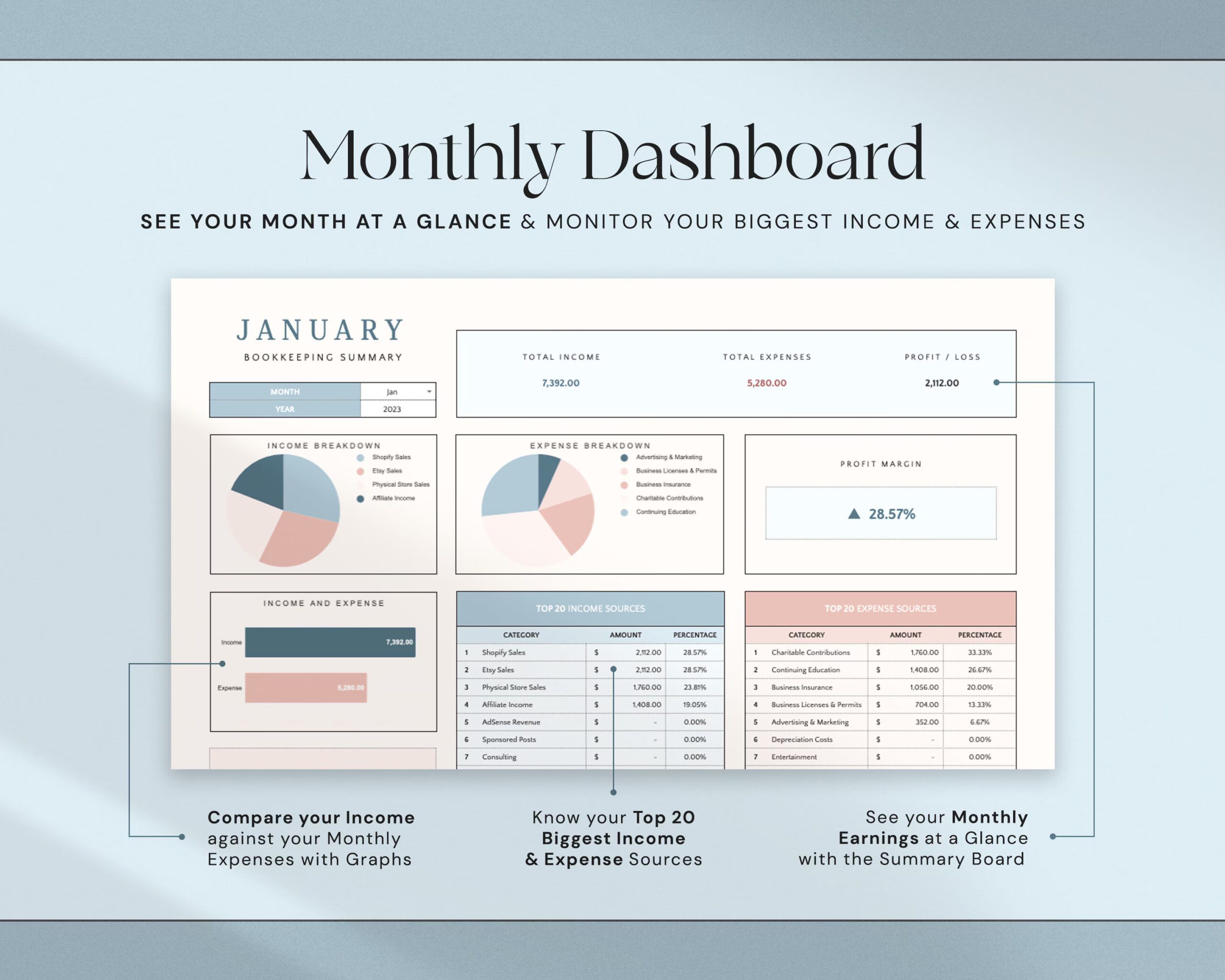 Small Business Bookkeeping Template with Business Expense Tracker, Sales Tracker, Accounting Template and Income Tracker