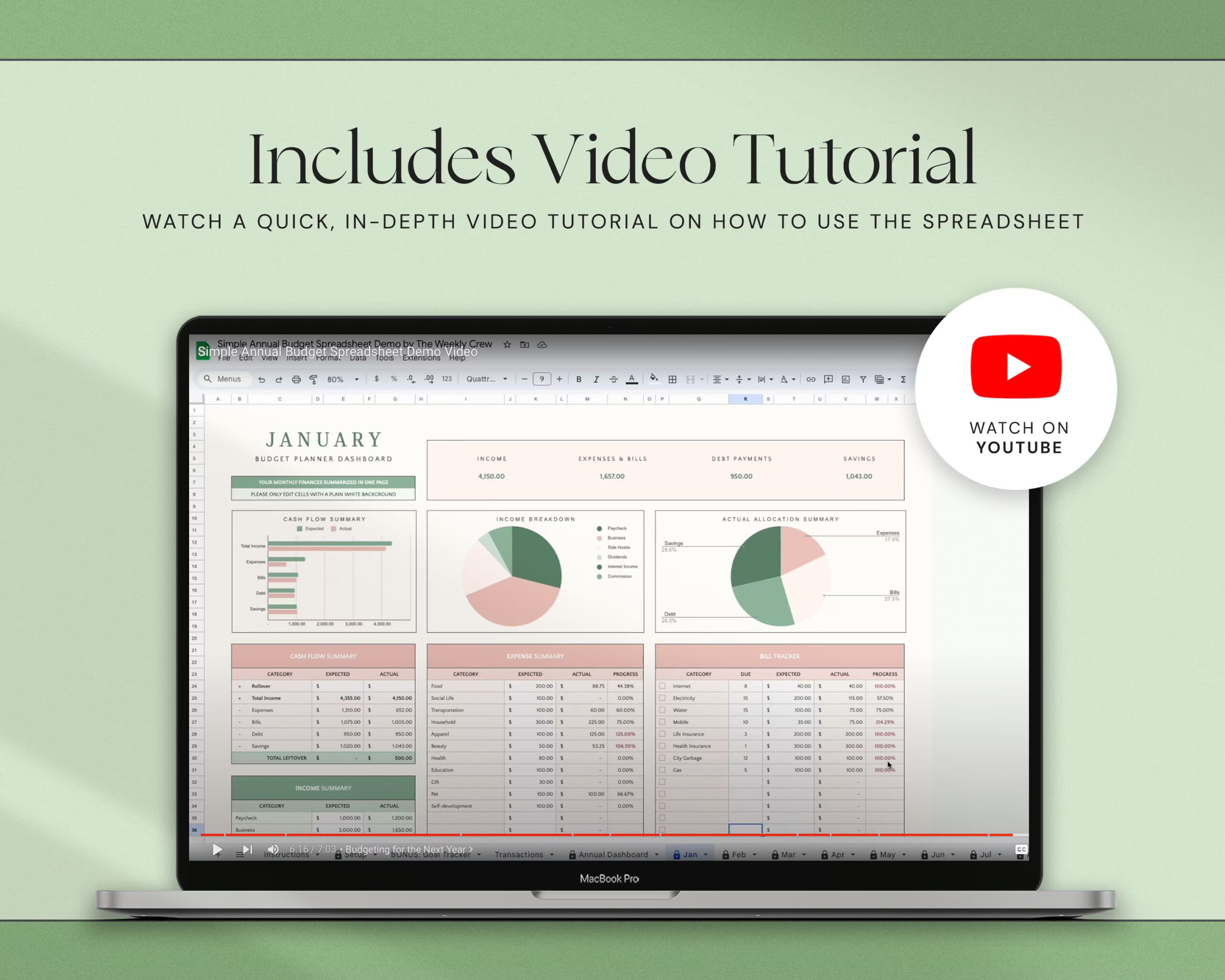 Annual Budget Spreadsheet with Yearly Budget Template, Monthly Budget Planner, Financial Planner, Budget Dashboard and Expense Tracker