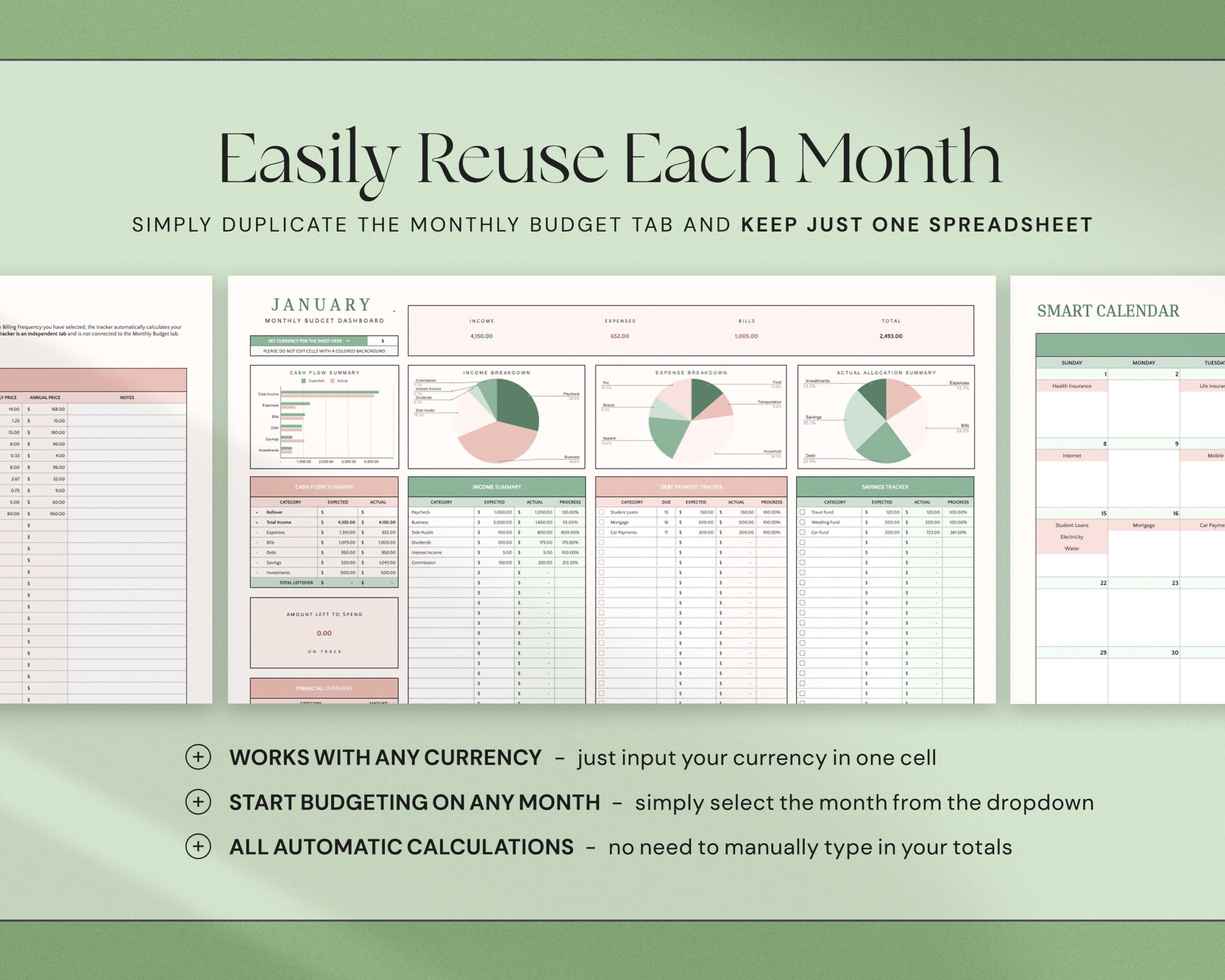 Monthly Budget Template with Budget Planner, Finance Tracker, Financial Planner and Expense Tracker