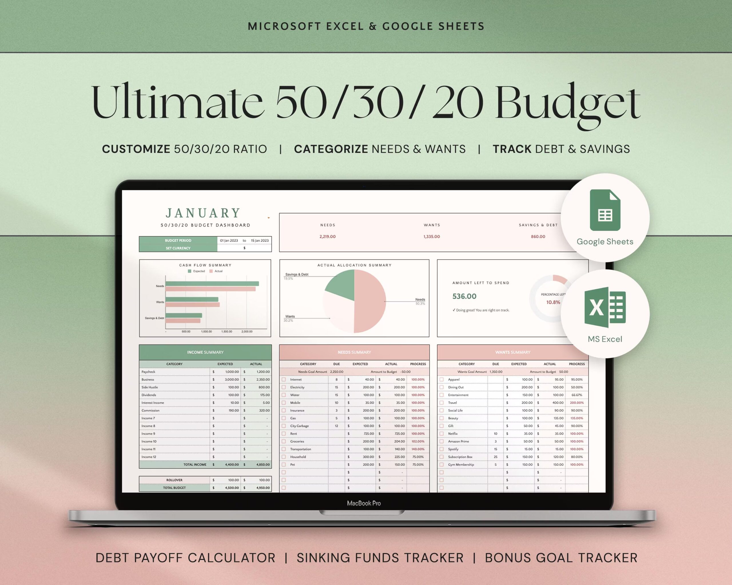 Budget Spreadsheet with Monthly Budget Planner, Weekly Budget Template and Savings Tracker